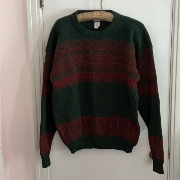 Green and red fair isle crew neck Woolrich sweater L wool blend drop shoulder - Picture 1 of 5